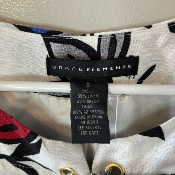Grace Elements Floral Linen Blend Shift Dress Red Blue Lined Size Small - Picture 3 of 6